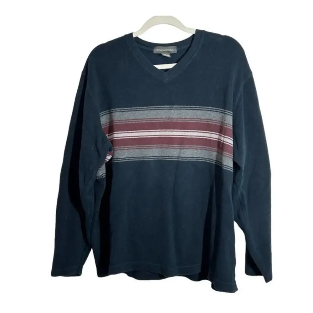 Banana Republic 100% Cotton V Neck Blue Striped Sweater Men's XL Pullover